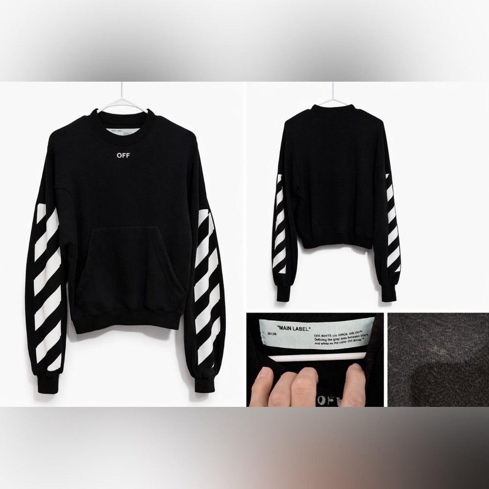 Off-White Black Diagonal Stripe Crewneck Sweatshirt – Virgil Abloh – MAIN LABEL